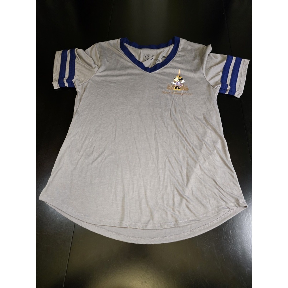 Walt Disney World 50th Anniversary Minnie Mouse V-Neck Castle T-Shirt Tee L